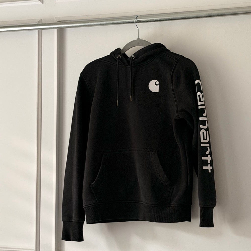 Carhartt Black Hooded Sweatshirt with White Logo Sleeve